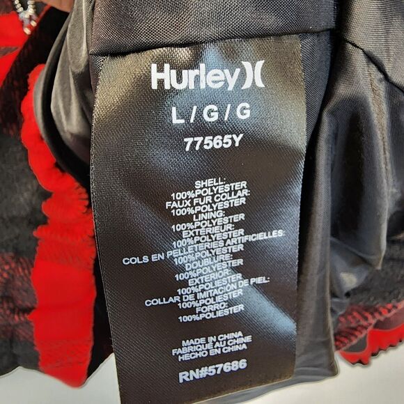 Hurley Teddy Fur Buffalo Plaid Jacket Size L Black Red 1/2 Zip Gorp Lumberjack - Picture 11 of 15